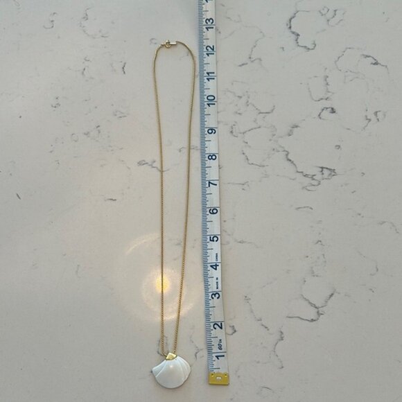 Trifari Gold and White Fan Pendant Necklace - Picture 3 of 3